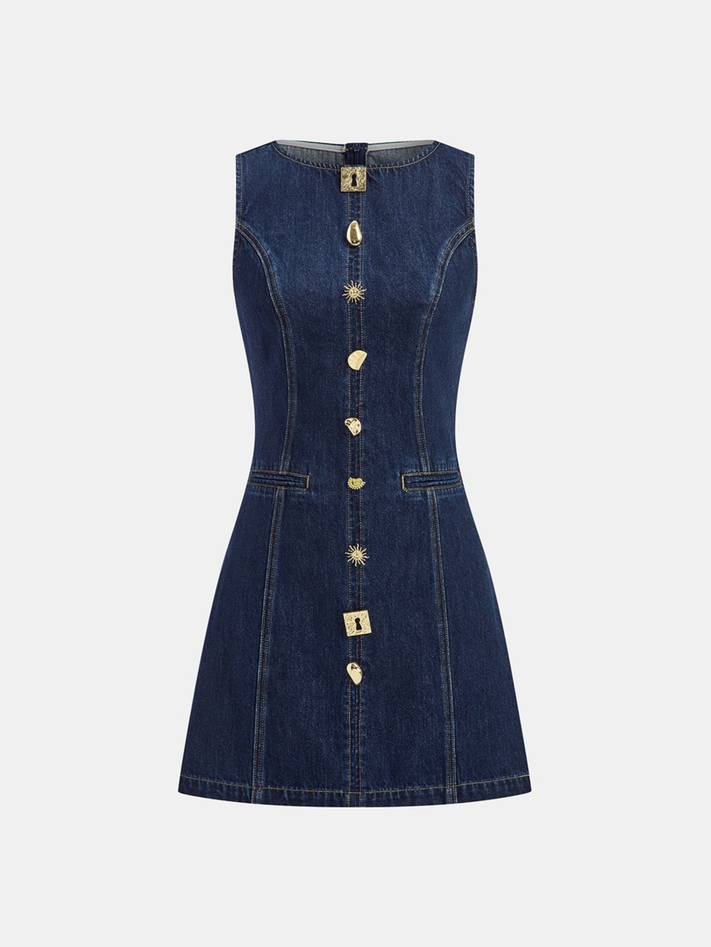 Metal Detail Denim Sleeveless Mini Dress NWT - Picture 2 of 5